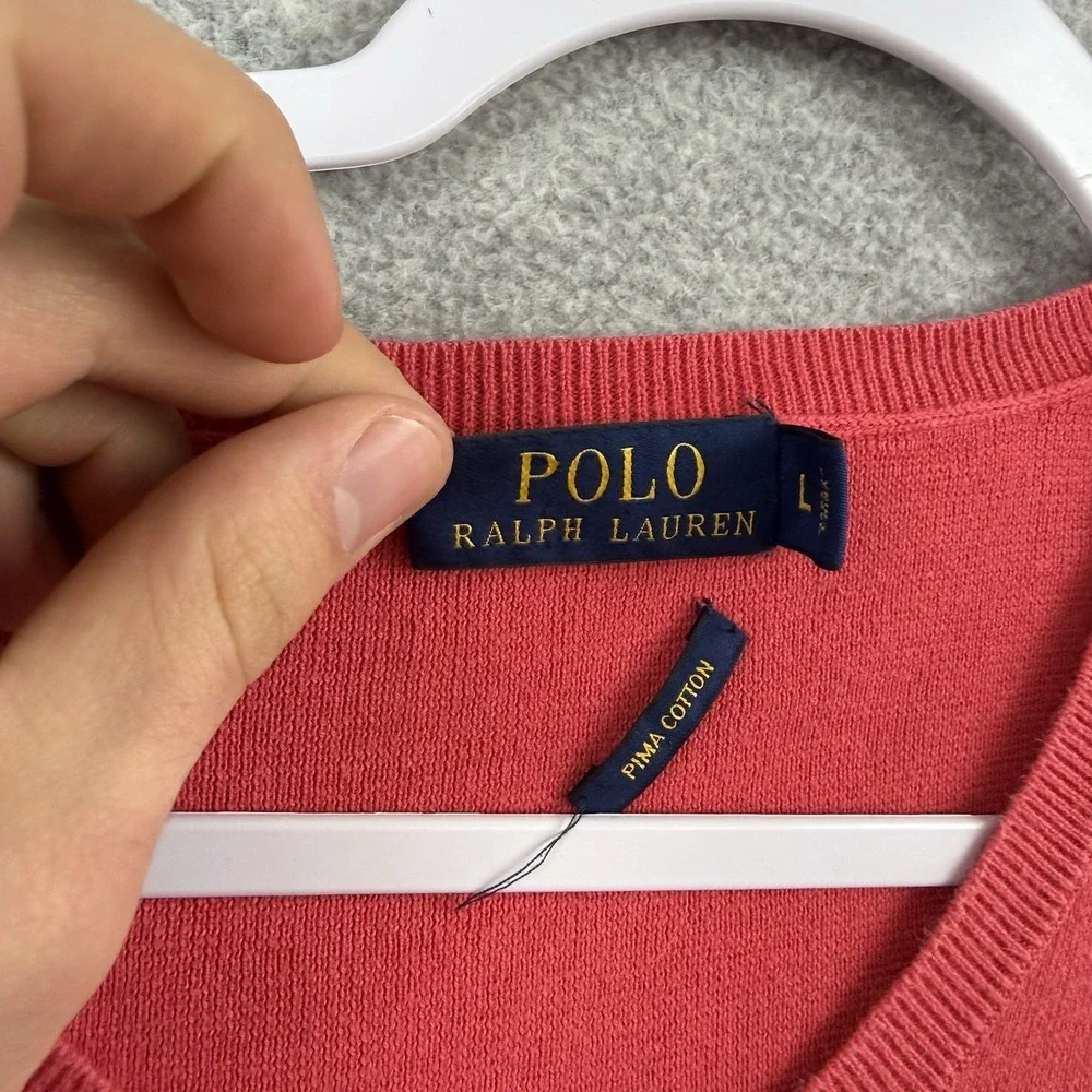 Polo‎ Ralph Lauren Mens Sweater Size Large Pima Cotton V Neck Vibrant Hot Pink